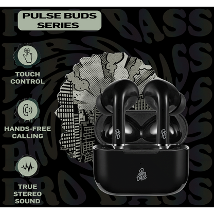 Pro Bass Pulse Buds True Wireless Earphones with Charging Case - Black