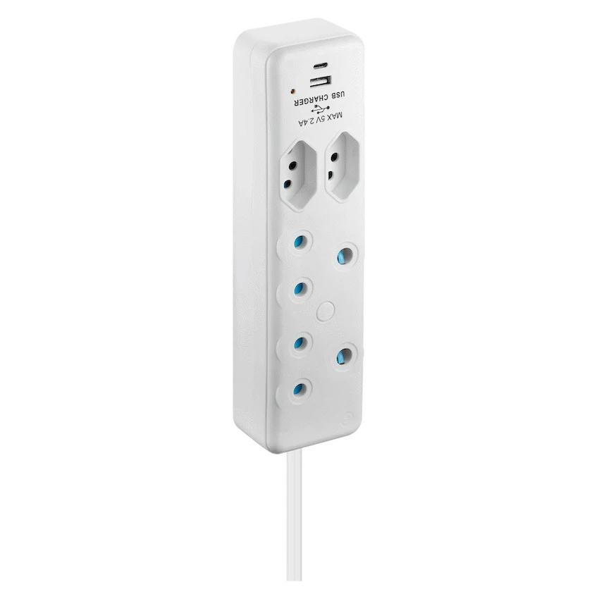 Switched 4-Way Extension Lead with 1x Type-C + 1x USB - 2m