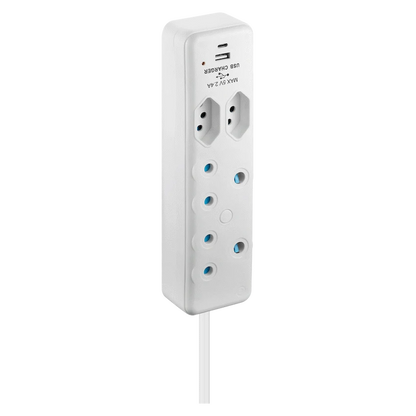 Switched 4-Way Extension Lead with 1x Type-C + 1x USB - 2m