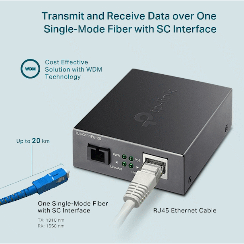 TP-Link TL-FC111PB-20 10/100Mbps WDM Media Converter with 1-Port PoE