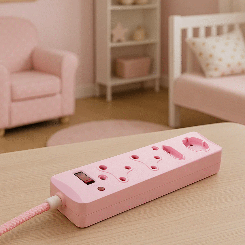 SWITCHED 4 Way Medium  Surge Protected Multiplug 0.5M Braided Cord Pink