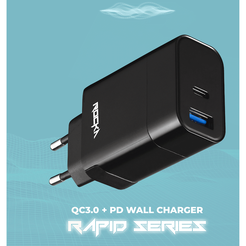 Rocka Rapid Series QC3.0 + PD Wall Charger, 18w, with Cable