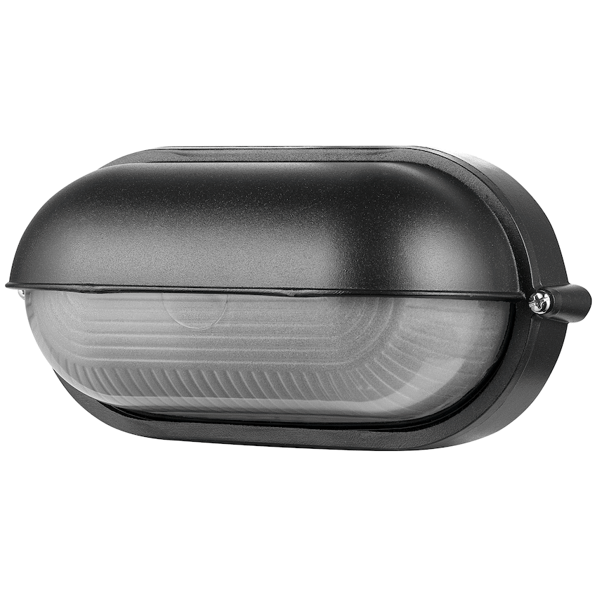 Ellies Arc Series - Large AC Oval Bulkheads - Aluminium + Glass - E27 Base -BK