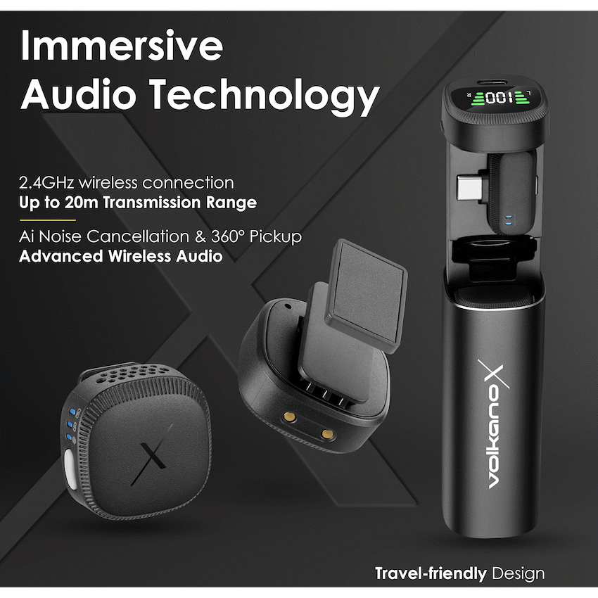 VolkanoX Lucid Series Lavalier Microphones with Charging Case