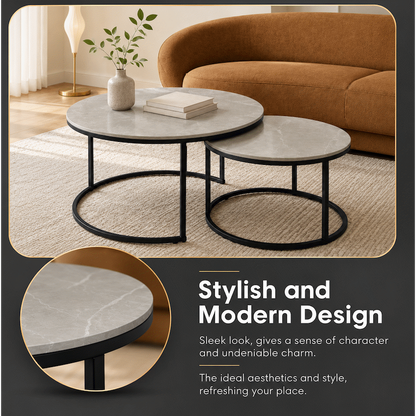 Everfurn Nile Nesting Coffee Table - Marble Grey