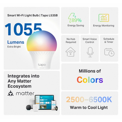 TP-Link Tapo Smart Wi-Fi Light Bulb - Multicolor