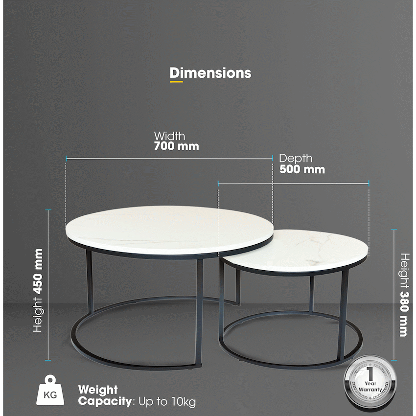Everfurn Nile Nesting Coffee Table - Marble White