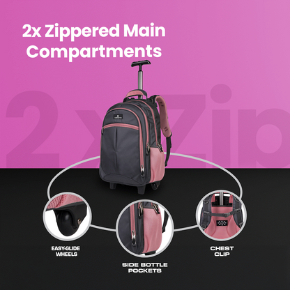 Volkano Orthopaedic Trolley Backpack 27L - Dark Grey/Pink