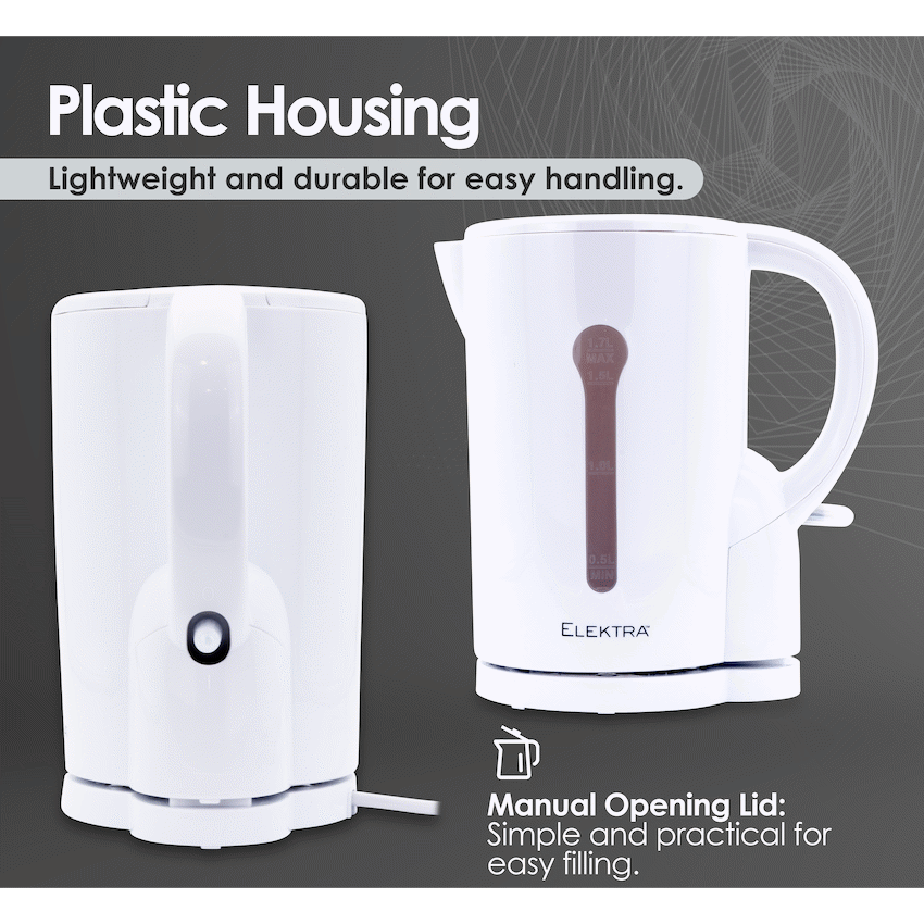 Elektra 1.7l Plastic Kettle - White - Cordless