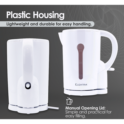 Elektra 1.7l Plastic Kettle - White - Cordless