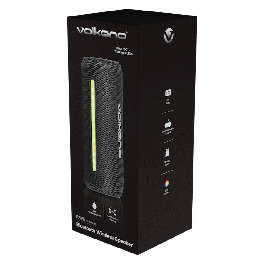 Volkano Rave Series Portable Bluetooth Speaker  - Black with grey buttons