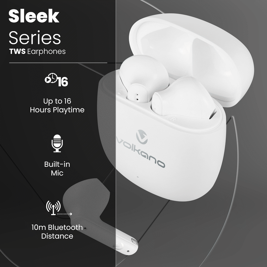 Volkano Sleek Series TWS Earphones - White