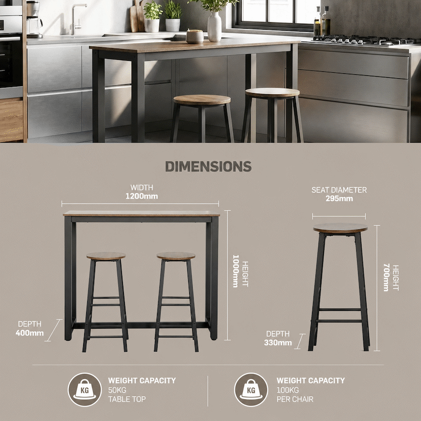 Chenin 3-Piece Bar Table & Stool Set - Chestnut