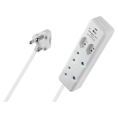 Switched 4-Way Extension Lead with 1x Type-C + 1x USB - 4m