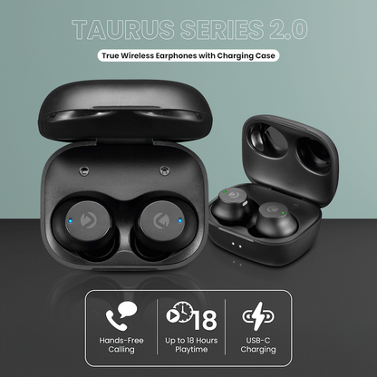 Volkano Taurus Series 2.0 True Wireless Earphones with Charging Case - Black