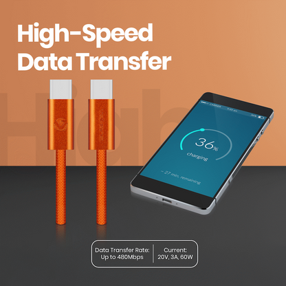 Volkano Weave Series 60w USB C to USB C 1.2m-Orange