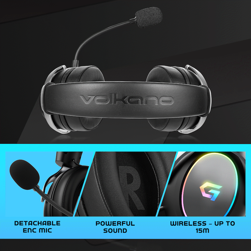 Volkano gaming Helm X1 Pro Wireless Gaming headphone with Tri-mode and ENC mic