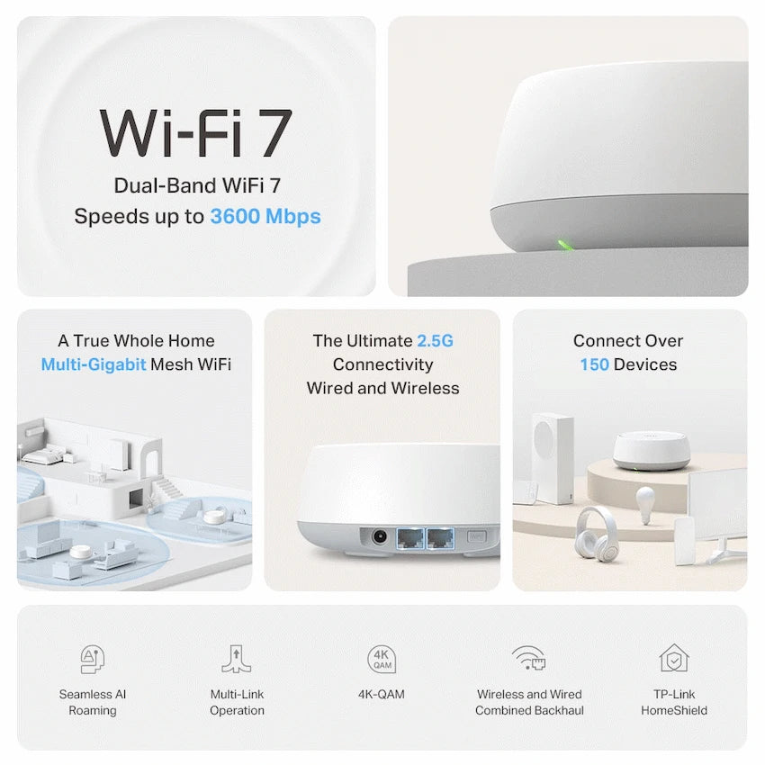 TP-Link Deco BE25 (1-Pack) BE3600 Whole Home Mesh Wi-Fi 7 System