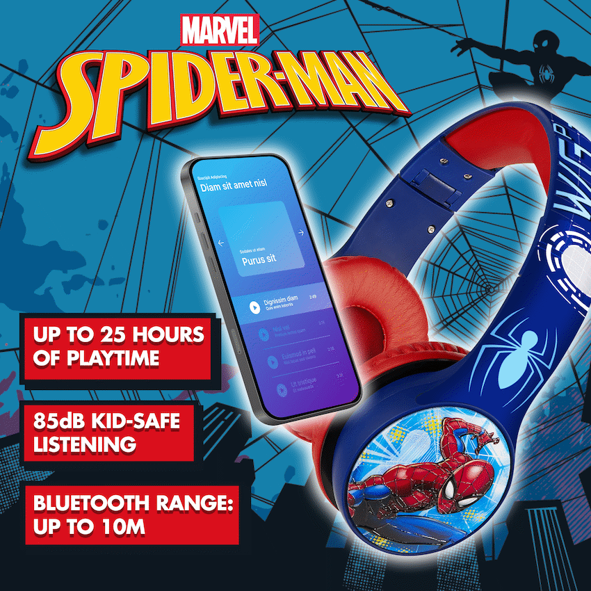 Marvel Spider-Man Bluetooth Padded Headphones with dB Switch Function
