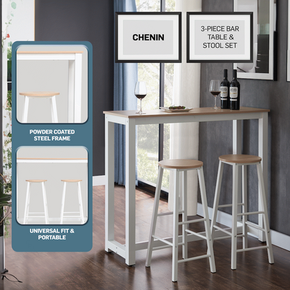 Everfurn Chenin 3-Piece Bar Table & Stool Set with Powder-Coated Frame