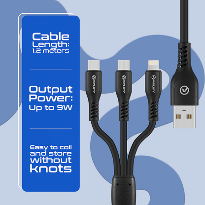 Amplify CoreCharge Series 1.2m 3-in-1 Cable - Black
