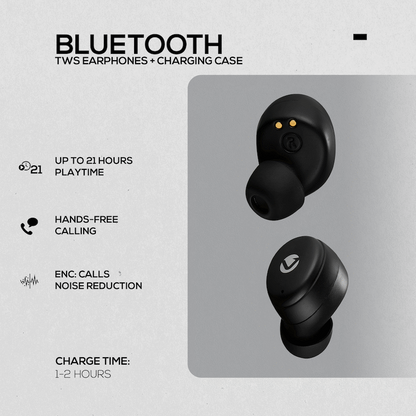 Volkano Sagittarius Series TWS Earphones + Charging Case - Black