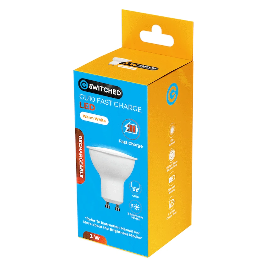 Switched 3w GU10 Rechargeable Fast Charge LED WW