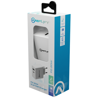 Amplify P.D. 20w Plus USB 12w Dual Wall Charger - White