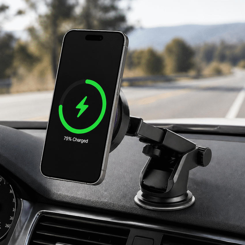 Volkano Sentinel Series Qi2.2 Magnetic Wireless Charging Car Dash Mount Phone Holder - Black
