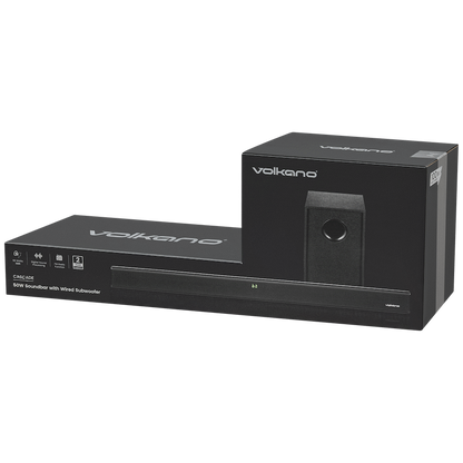 Volkano Cascade 50w Soundbar + Wired Subwoofer - Black