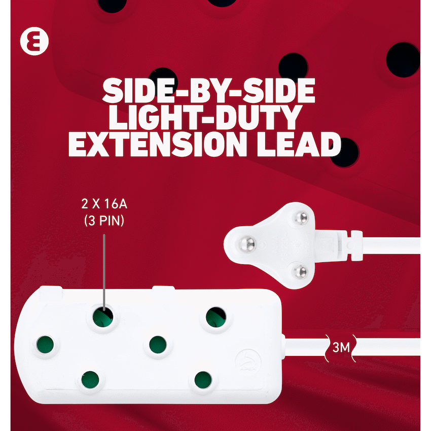 Ellies Side by Side Light Duty Extension Lead - 3m