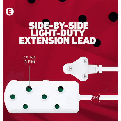 Ellies Side by Side Light Duty Extension Lead - 3m
