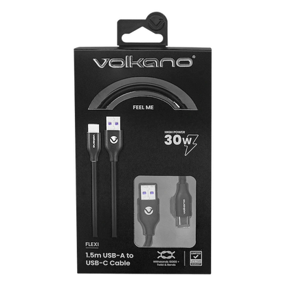 Volkano Flexi Series USB to Type-C 1.5m 30w - Black