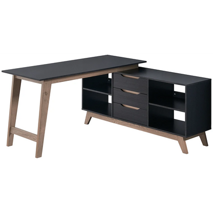 Everfurn Premium Lunar Office Desk - Black, L-Shaped Desk, With Storage