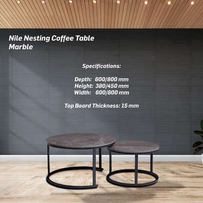 Everfurn Nile Nesting Coffee Table Marble, 2 Piece