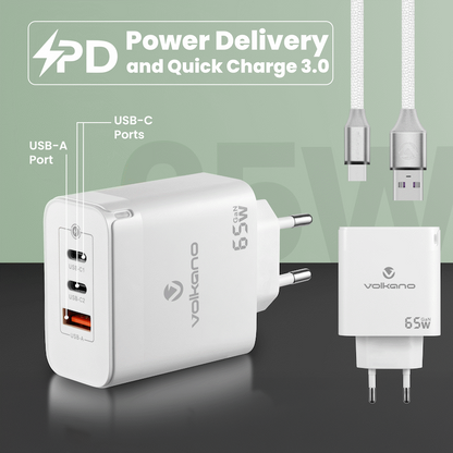 Volkano Potent Trio 65w GaN 3 Port Wall Charger
