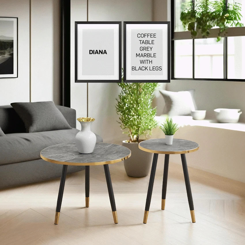 Everfurn Diana Coffee Table Grey Marble with Black Legs