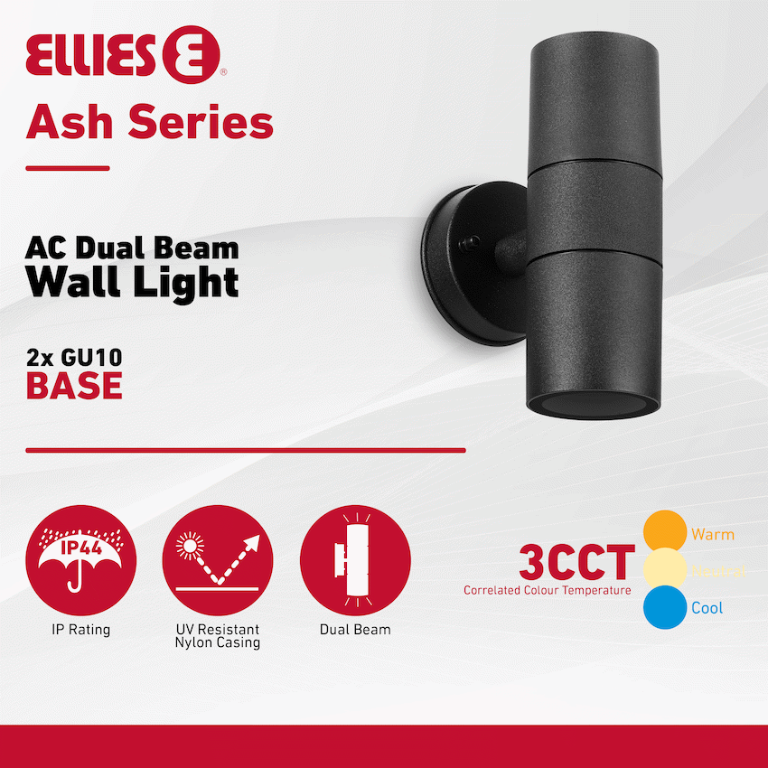 Ellies Ash Series AC dual beam wall light - Nylon Carbon Fiber - GU10 Base- BK
