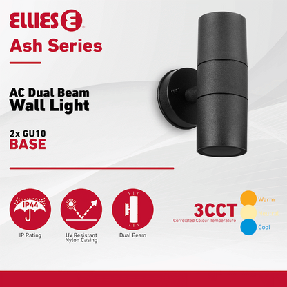 Ellies Ash Series AC dual beam wall light - Nylon Carbon Fiber - GU10 Base- BK
