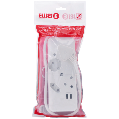 Ellies 4-Way Multiplug - 2 x USB 2.4a - 0.4m