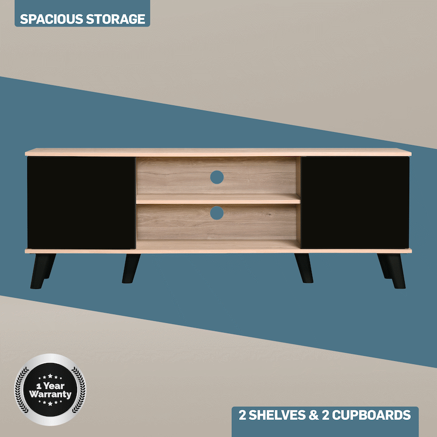 Everfurn Laurel TV Stand 1600w, Two Cupboards - Black