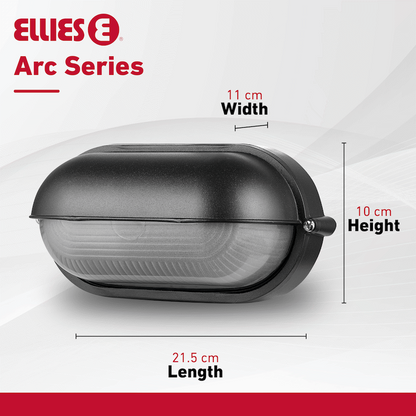 Ellies Arc Series - AC Oval LED Bulkhead - Aluminium + Glass - E27 Base -BK