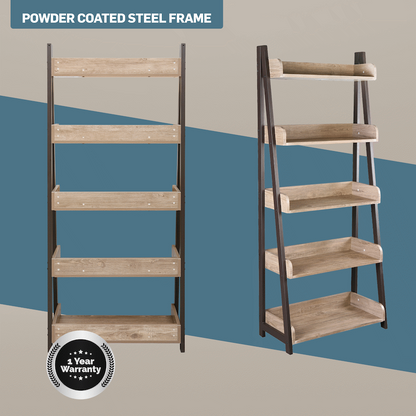 Everfurn Aegla 5-Tier Bookshelf - High Pressure Laminate with Powder-Coated Frame