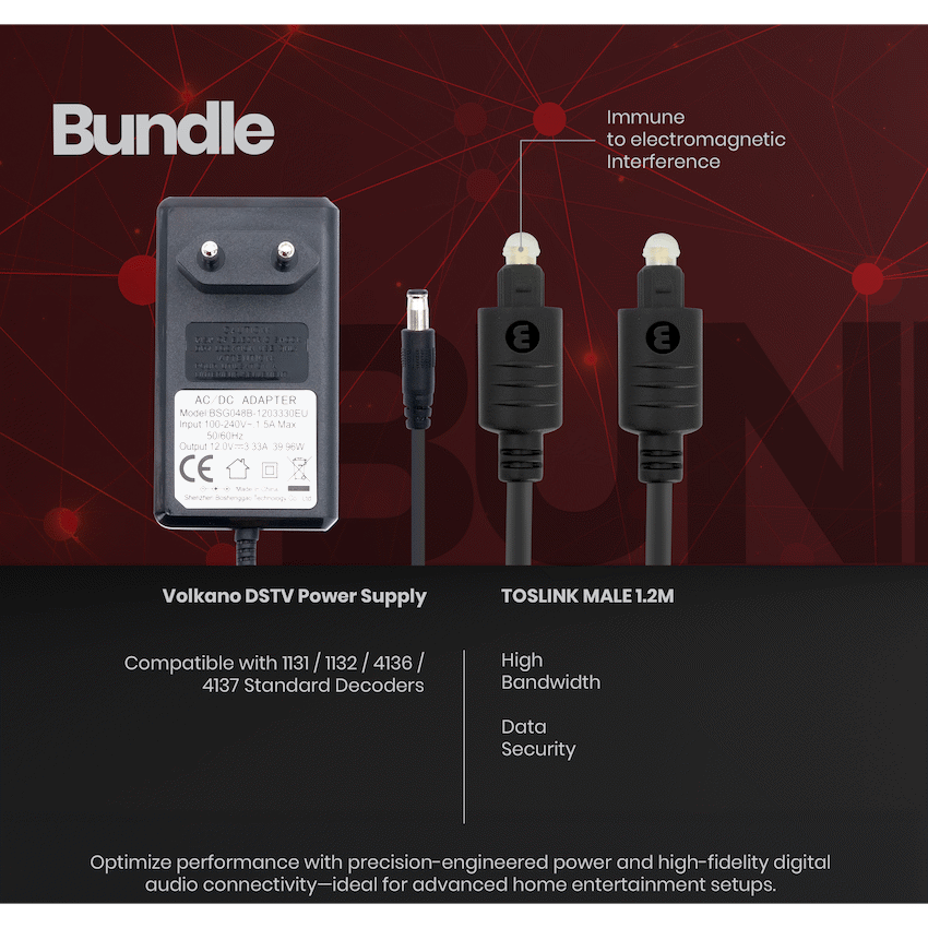 Volkano Power Supply and 1.2m Toslink Cable Bundle
