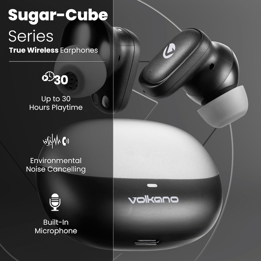Volkano Sugar-Cube Active Noise Cancelling True Wireless Earphones - Black