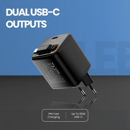 Volkano Sleek Series Fast Wall Charger 65W USB-C with Built-in Retractable 75cm Cable - Black