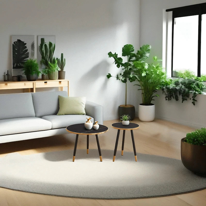 Everfurn Diana Coffee Table Black Marble with Black Legs