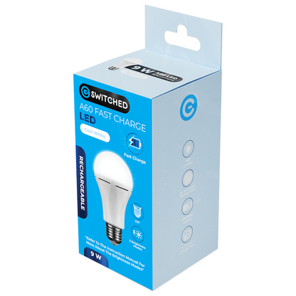 Switched 9w A60 Rechargeable Fast Charge E27 LED CW