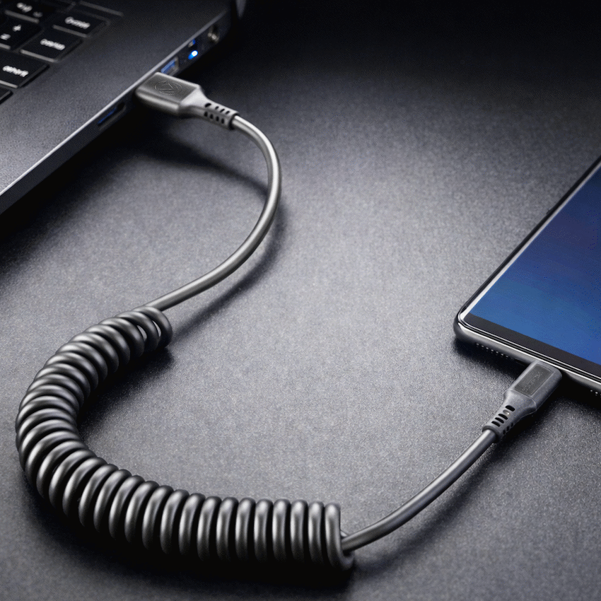 Volkano Helix Series Coiled 1m Charging Cable USB-A To USB-C 60W - Black