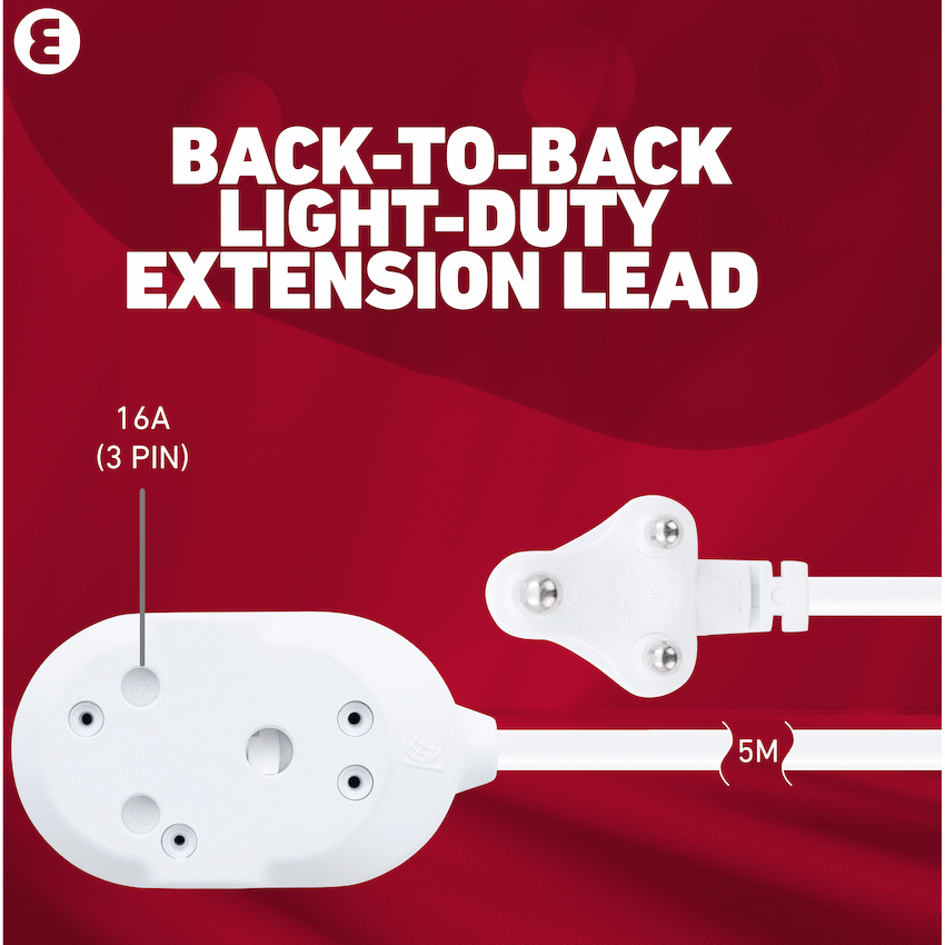 Ellies Back to Back Light Duty Extension Lead-5M